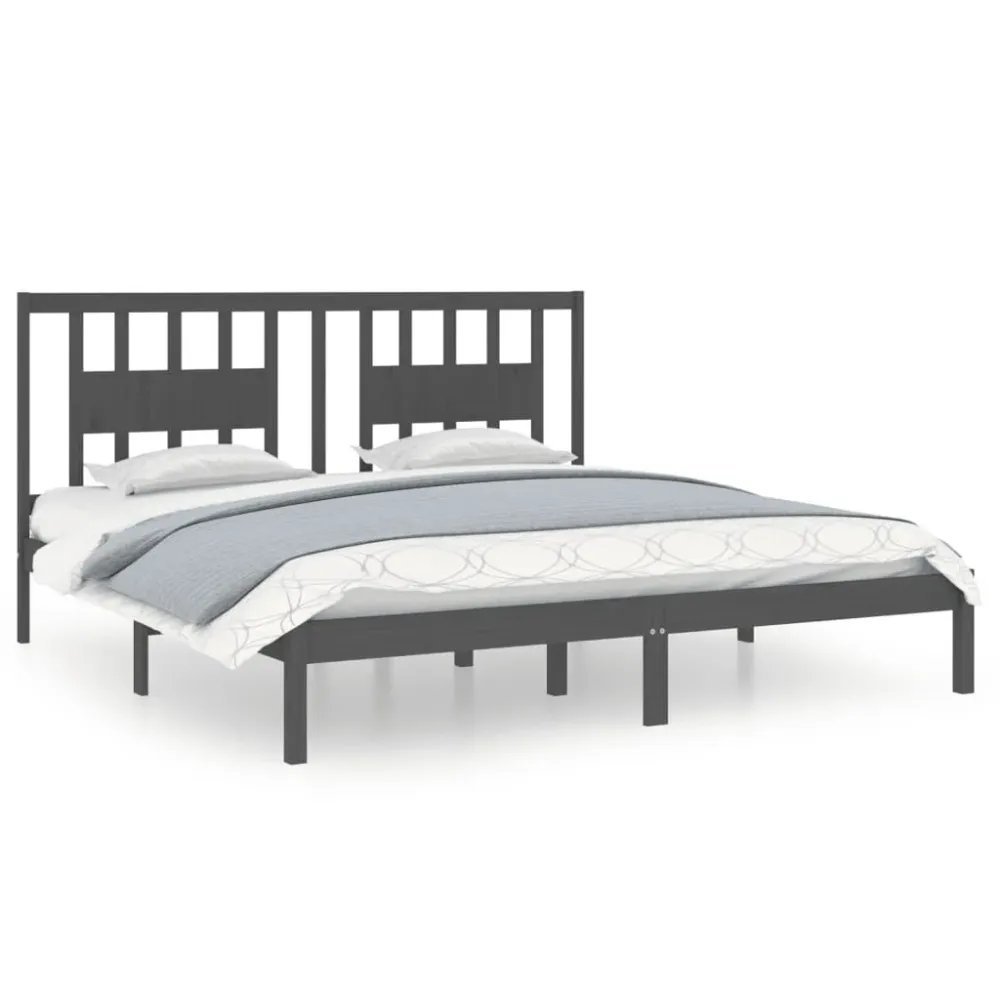 Estrutura de cama 200x200 cm pinho maciço cinzento