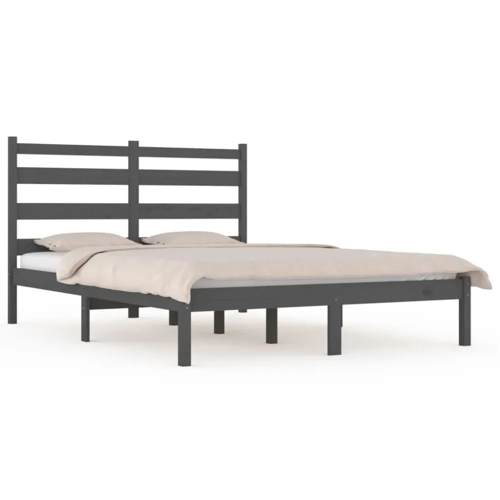 Estrutura de cama 200x200 cm pinho maciço cinzento