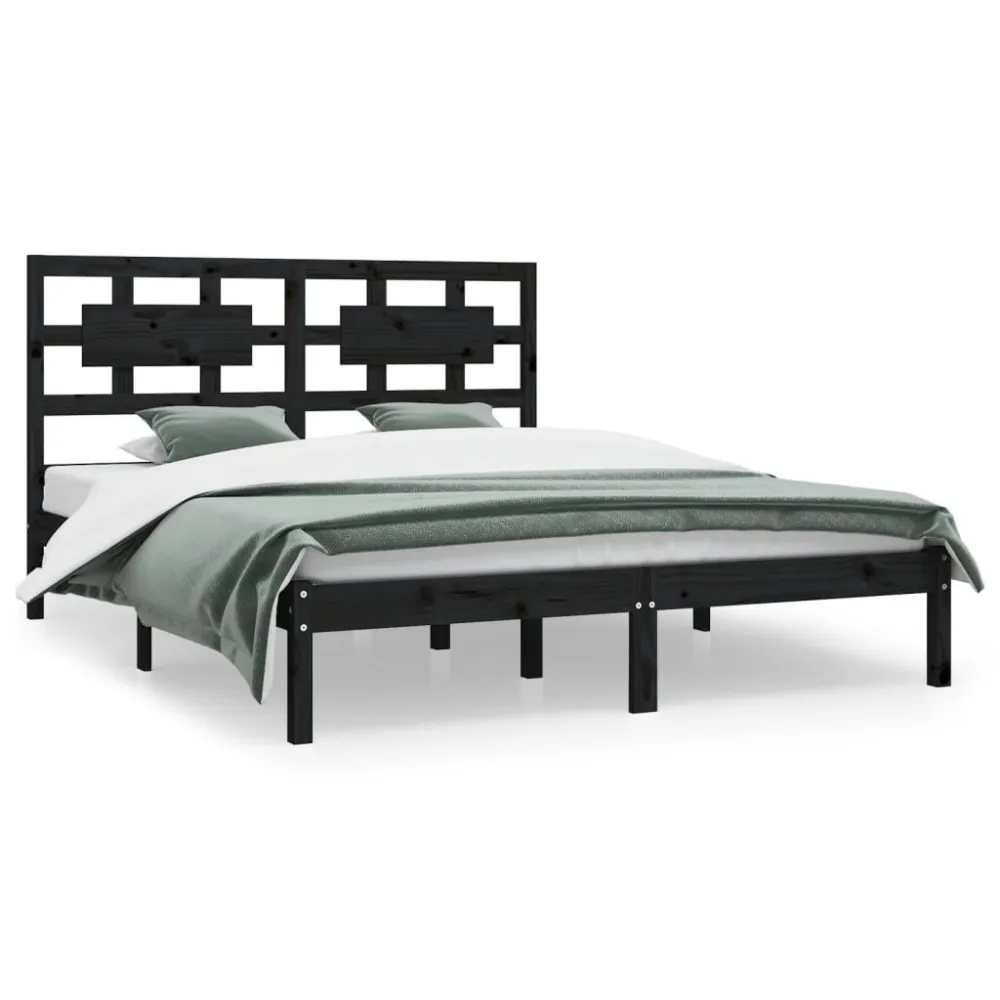 Estrutura de cama 200x200 cm pinho maciço preto