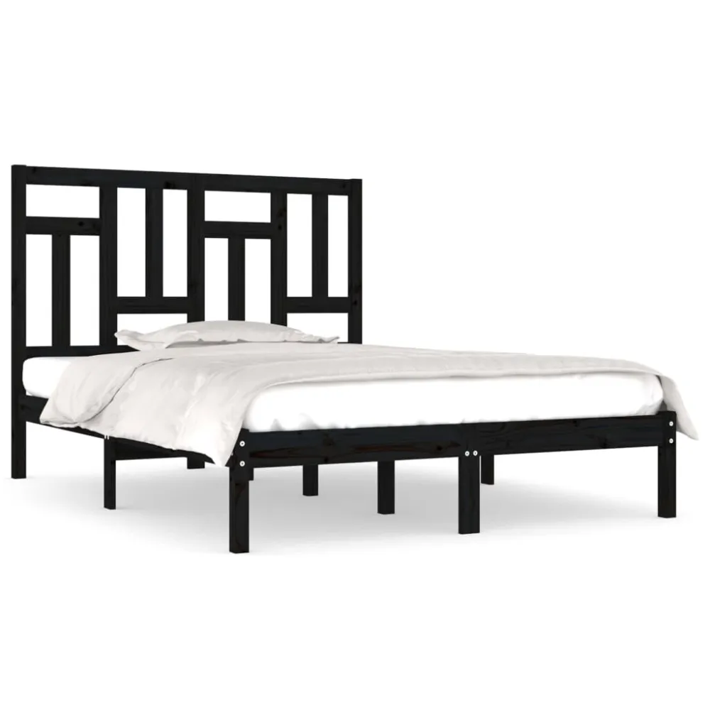 Estrutura de cama 200x200 cm pinho maciço preto