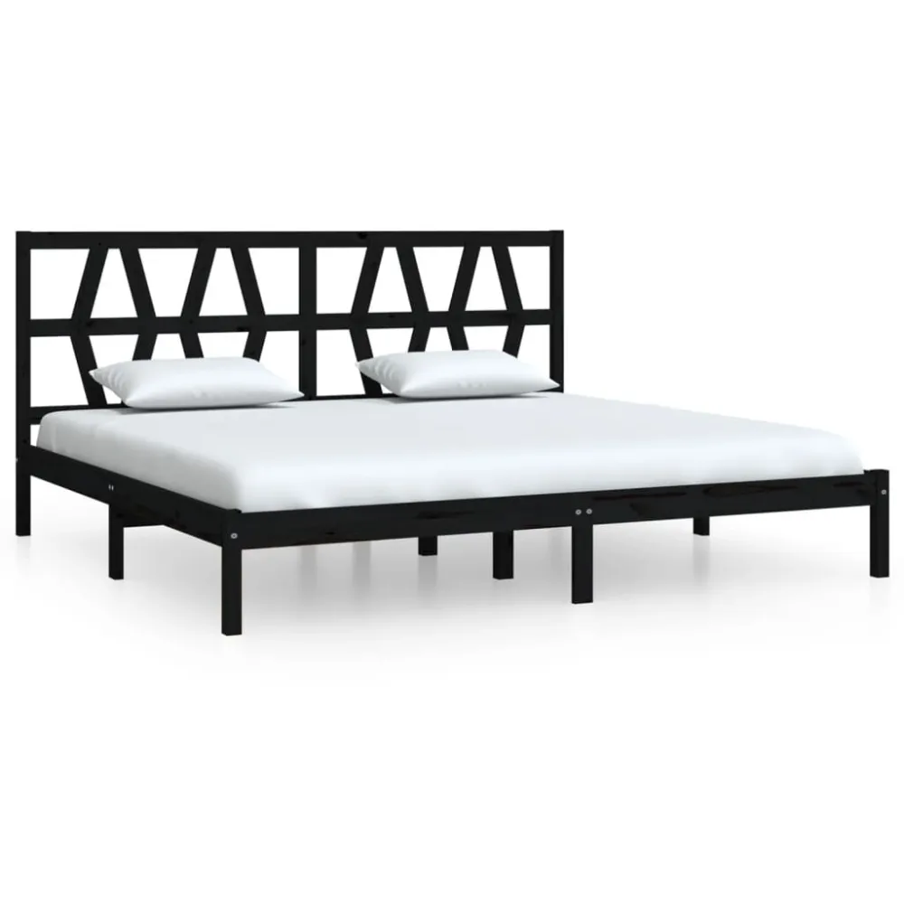 Estrutura de cama 200x200 cm pinho maciço preto