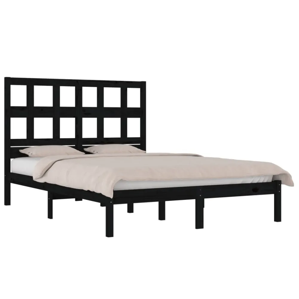 Estrutura de cama 200x200 cm pinho maciço preto