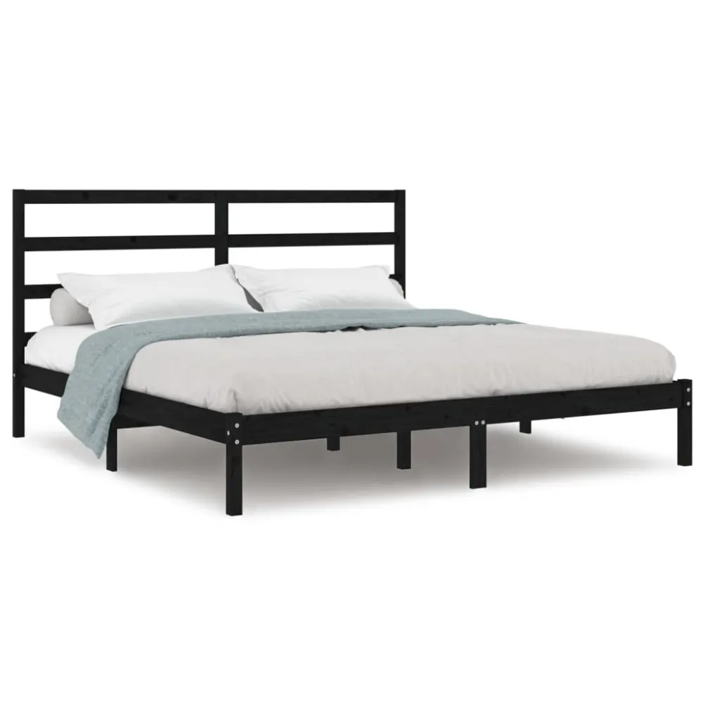 Estrutura de cama 200x200 cm pinho maciço preto