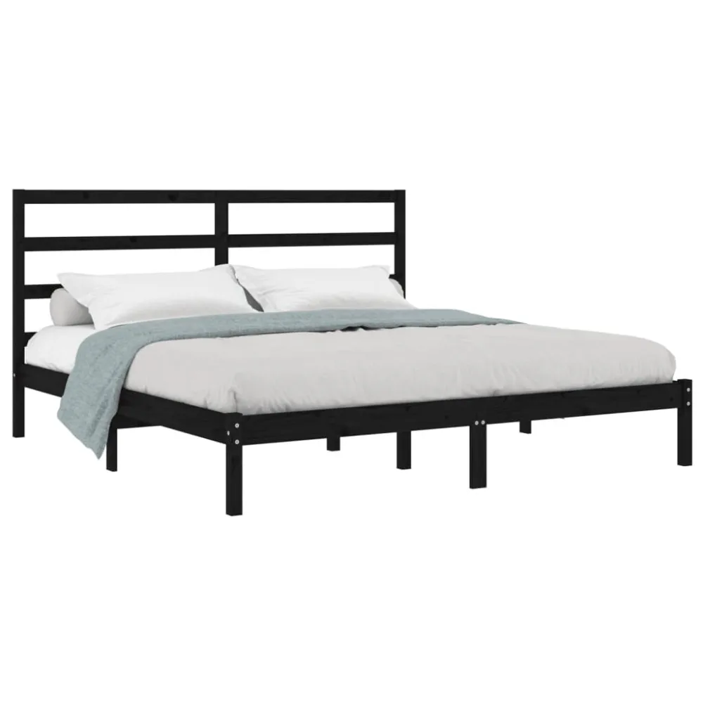 Estrutura de cama 200x200 cm pinho maciço preto