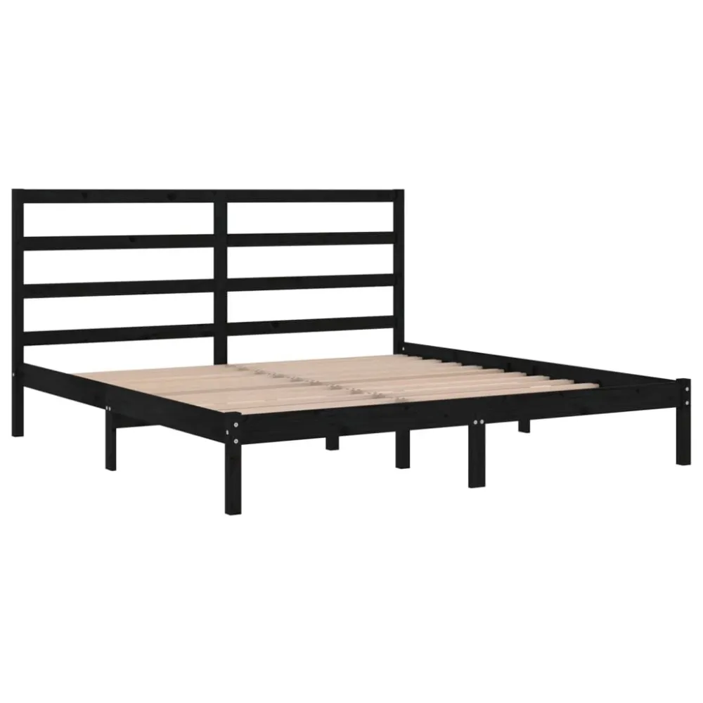 Estrutura de cama 200x200 cm pinho maciço preto