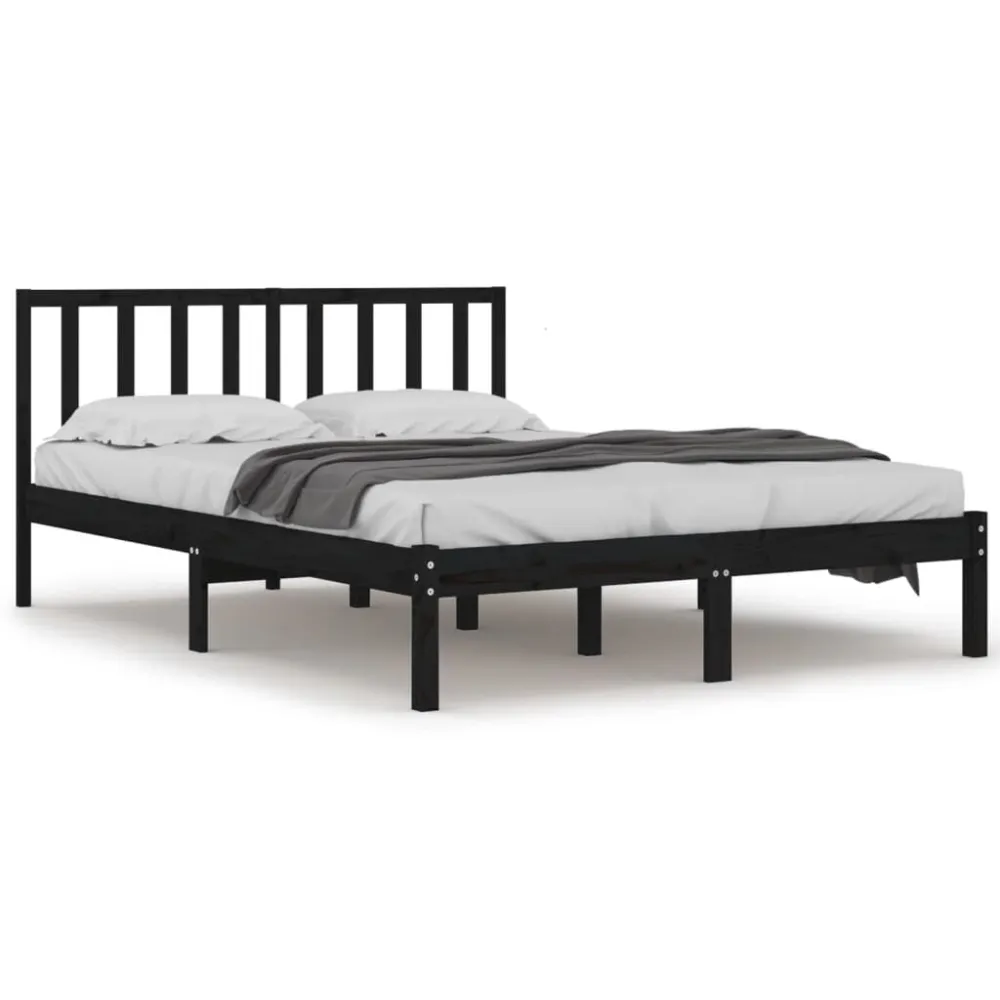 Estrutura de cama 200x200 cm pinho maciço preto