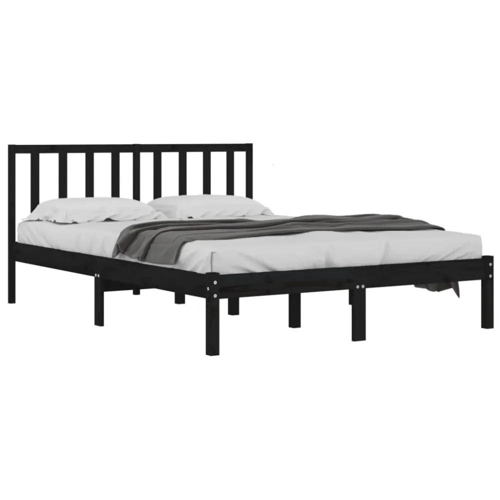Estrutura de cama 200x200 cm pinho maciço preto