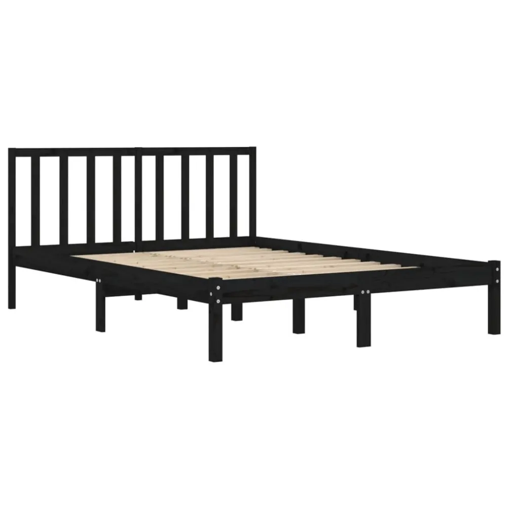 Estrutura de cama 200x200 cm pinho maciço preto