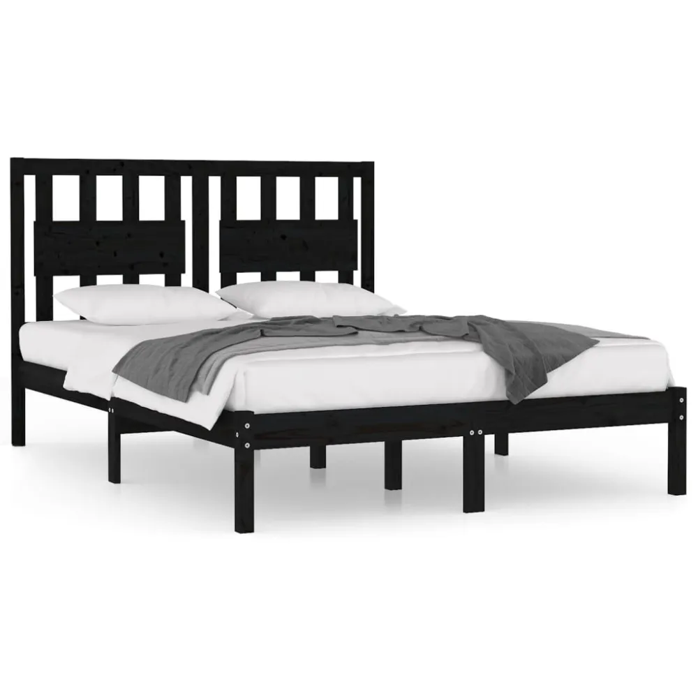 Estrutura de cama 200x200 cm pinho maciço preto