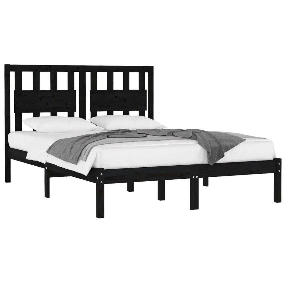 Estrutura de cama 200x200 cm pinho maciço preto