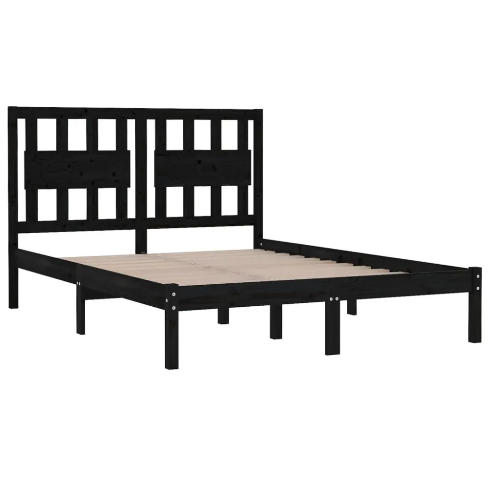 Estrutura de cama 200x200 cm pinho maciço preto