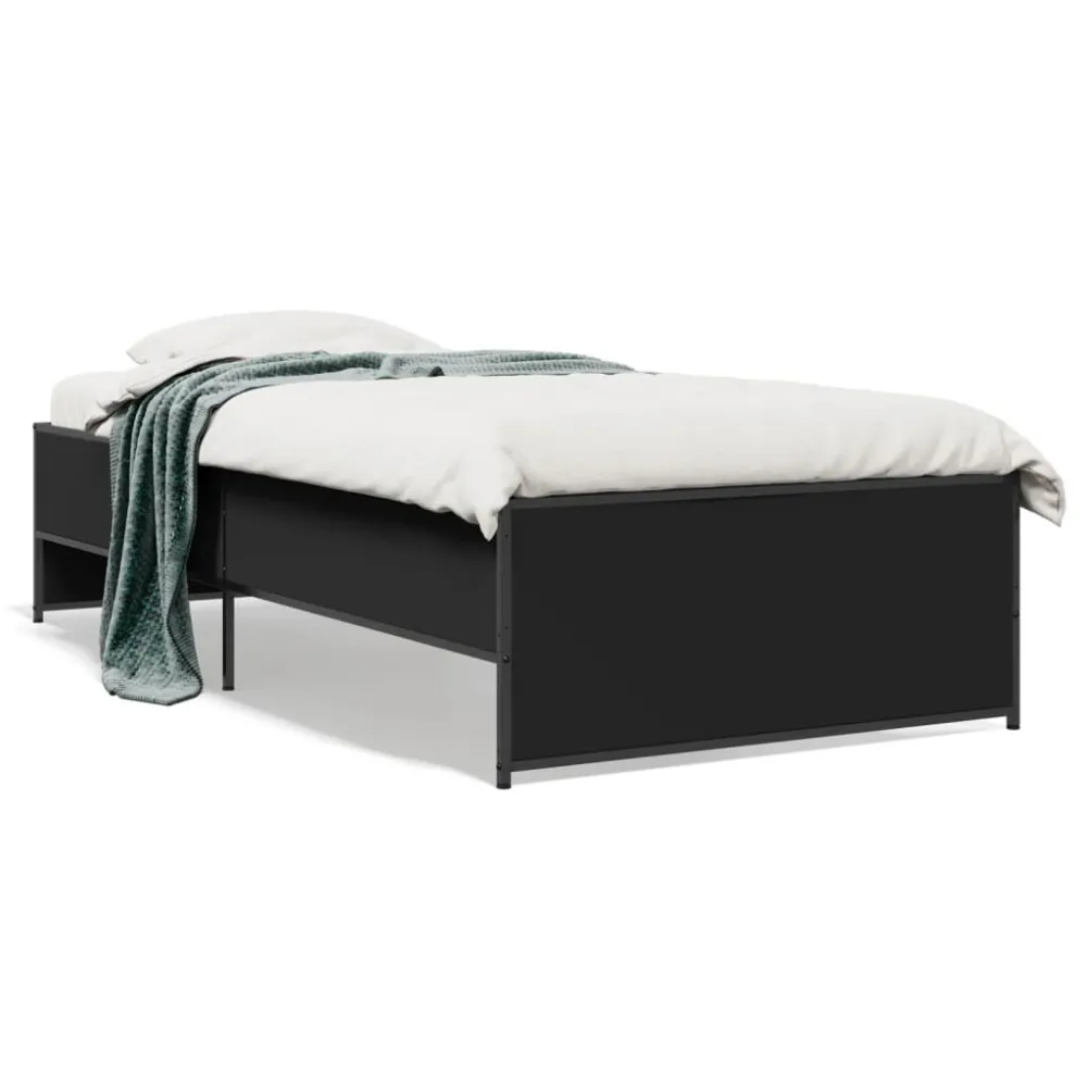 Estrutura de cama 75x190 cm derivados de madeira e metálico preto