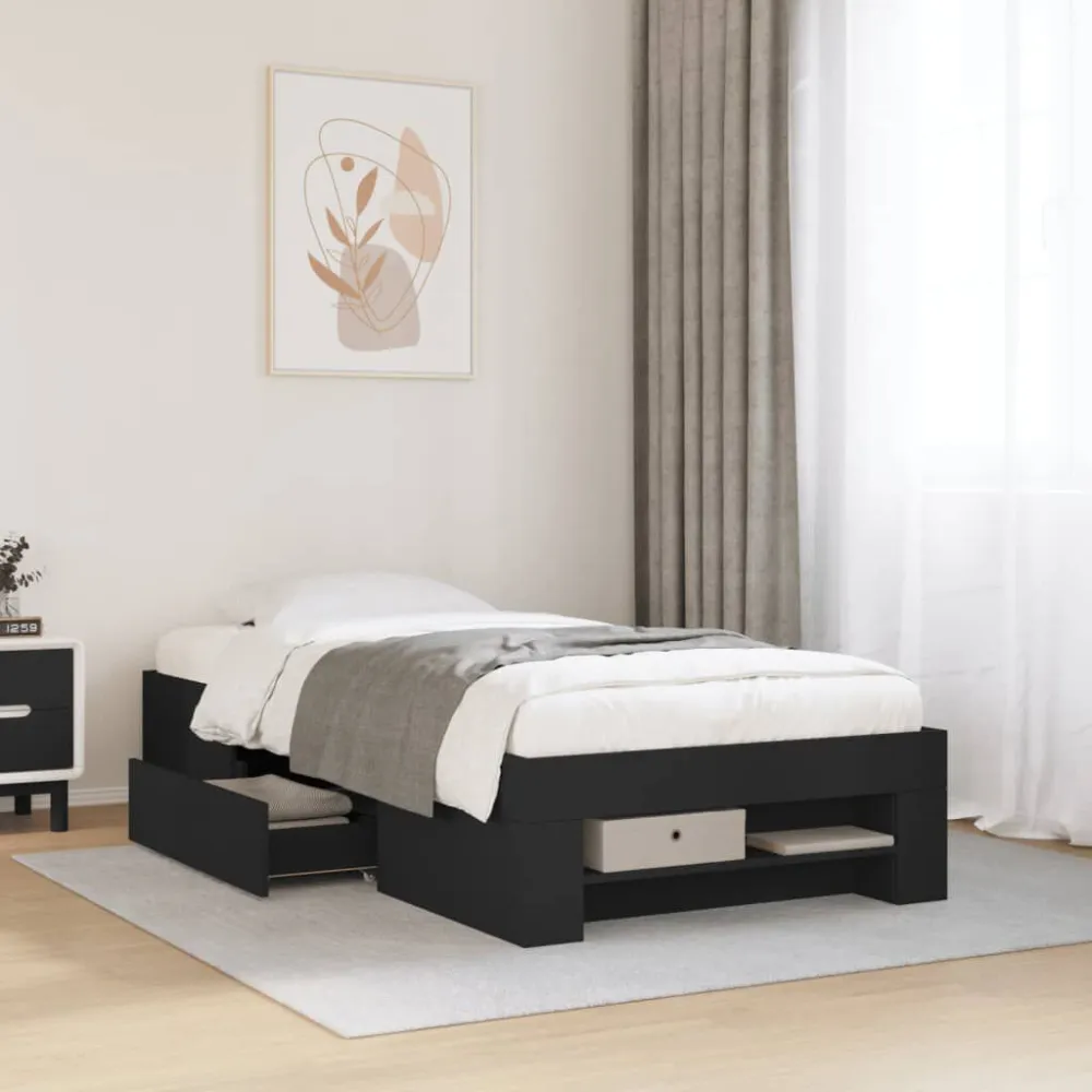 Estrutura de cama 75x190 cm derivados de madeira preto