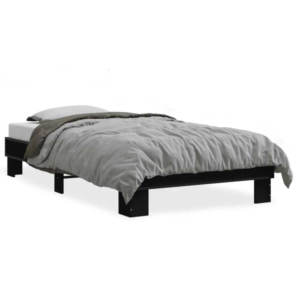Estrutura de cama 90x190 cm derivados de madeira e metálico preto
