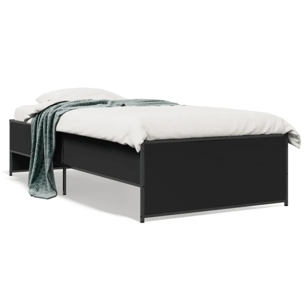Estrutura de cama 90x190 cm derivados de madeira e metálico preto