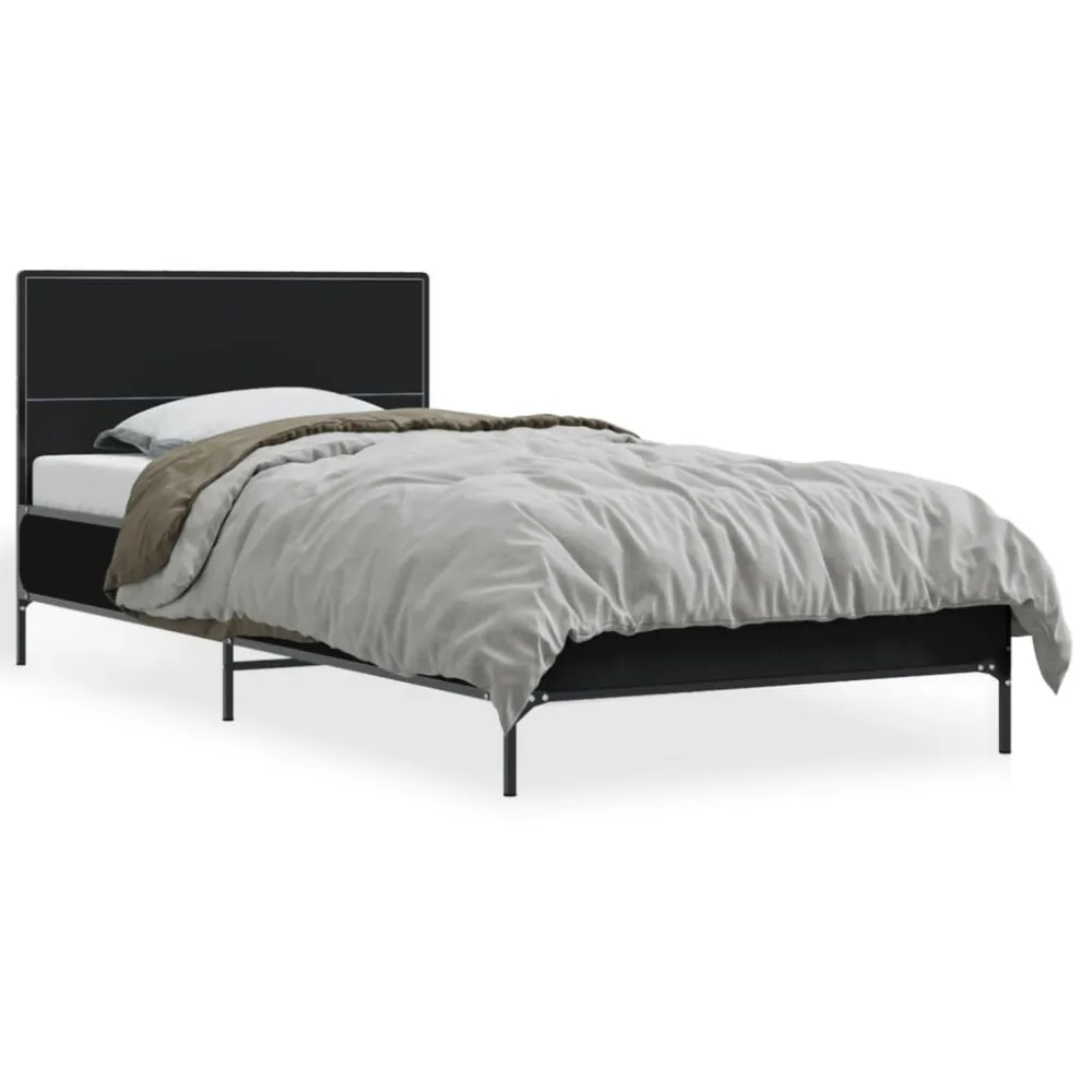Estrutura de cama 90x190 cm derivados de madeira e metálico preto