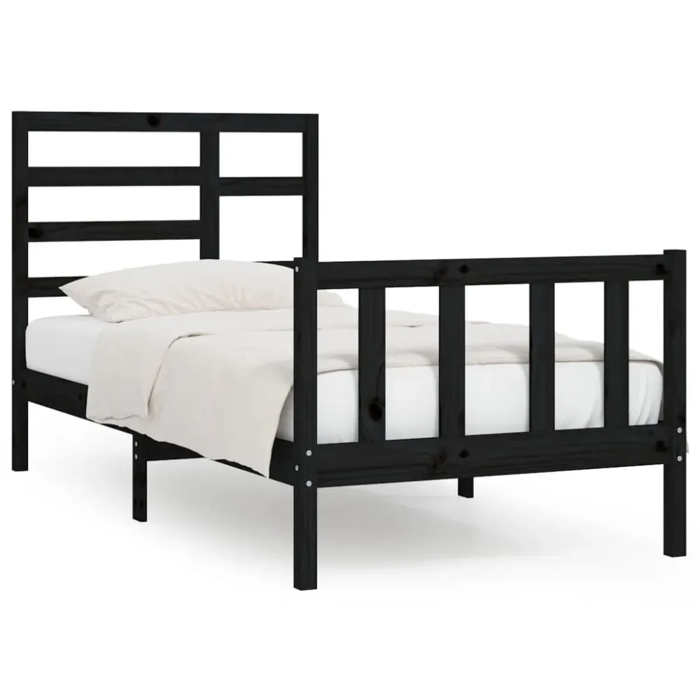 Estrutura de cama 90x200 cm madeira de pinho maciç preto