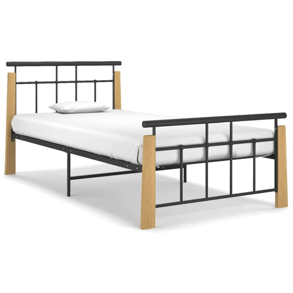 Estrutura de cama 90x200 cm metálico e madeira de carvalho maciç