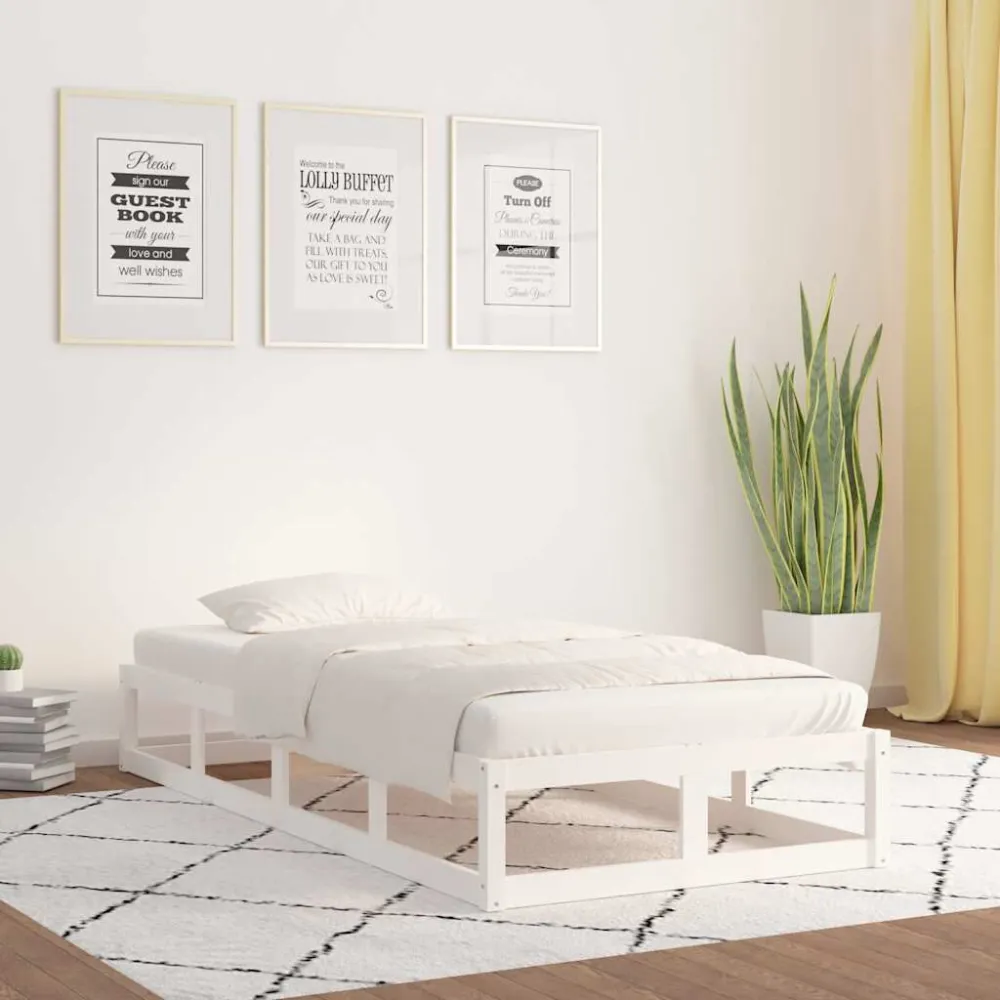 Estrutura de cama branco 100x200 cm madeira maciç