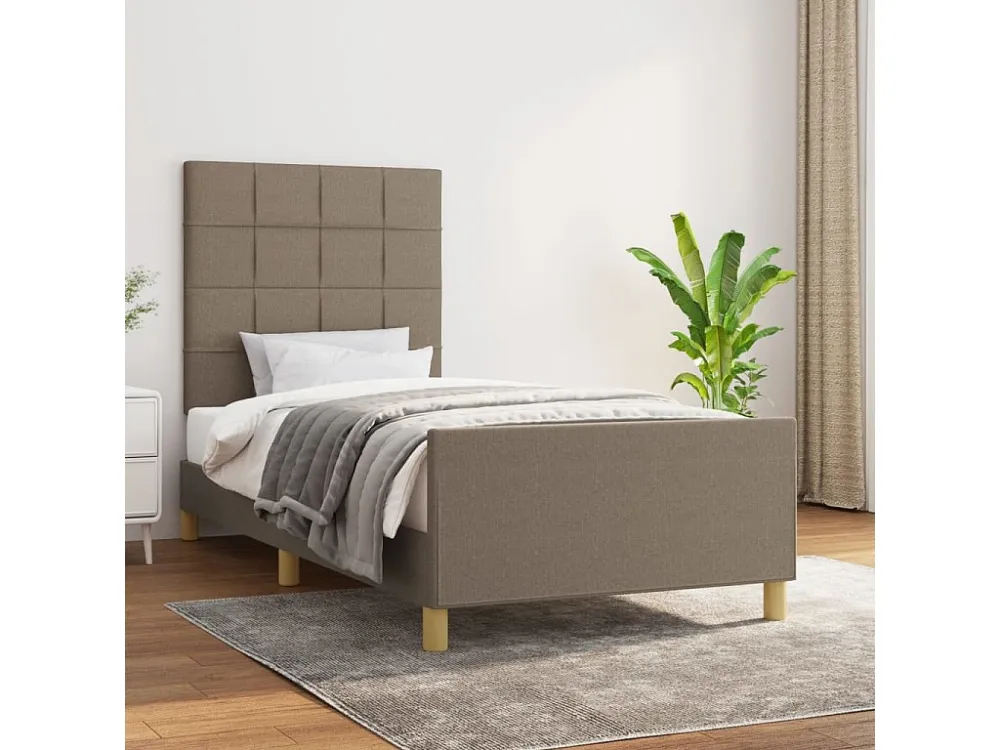 Estrutura cama cabeceira tecido castanho-acinzentado 90x200 cm