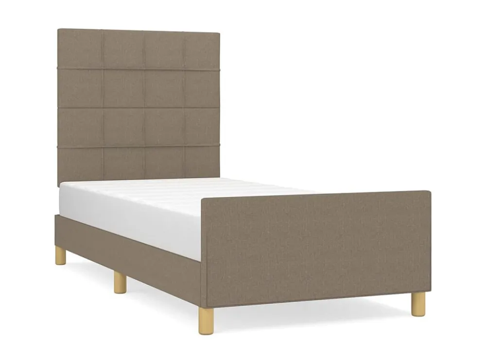 Estrutura cama cabeceira tecido castanho-acinzentado 90x200 cm