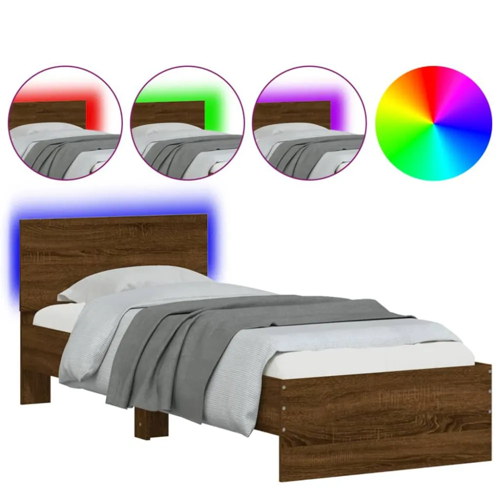 Estrutura cama cabeceira/luzes LED 90x200 cm carvalho castanho