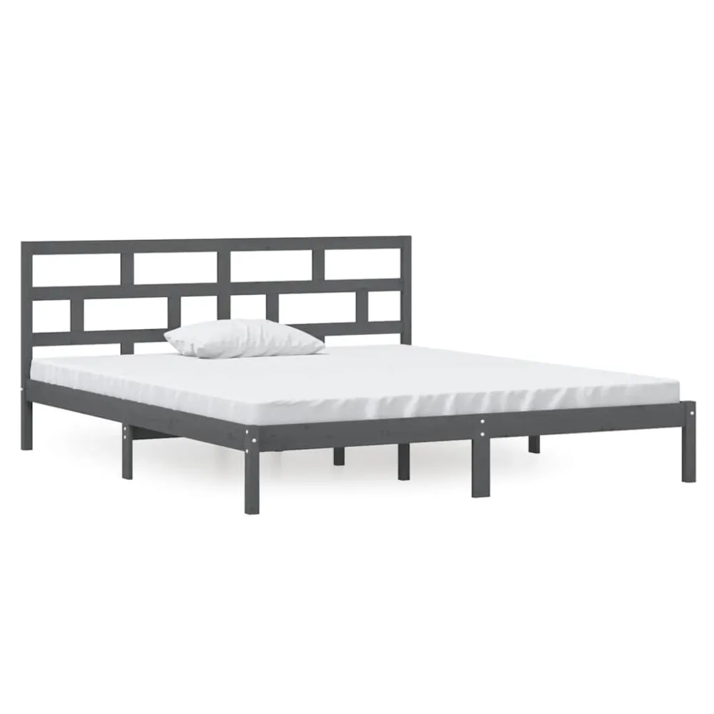 Estrutura de cama casal 135x190 cm madeira maciç cinzento