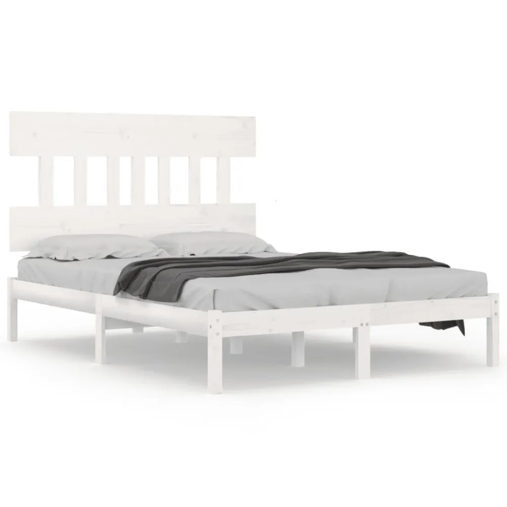 Estrutura de cama casal 135x190 cm madeira maciç branco