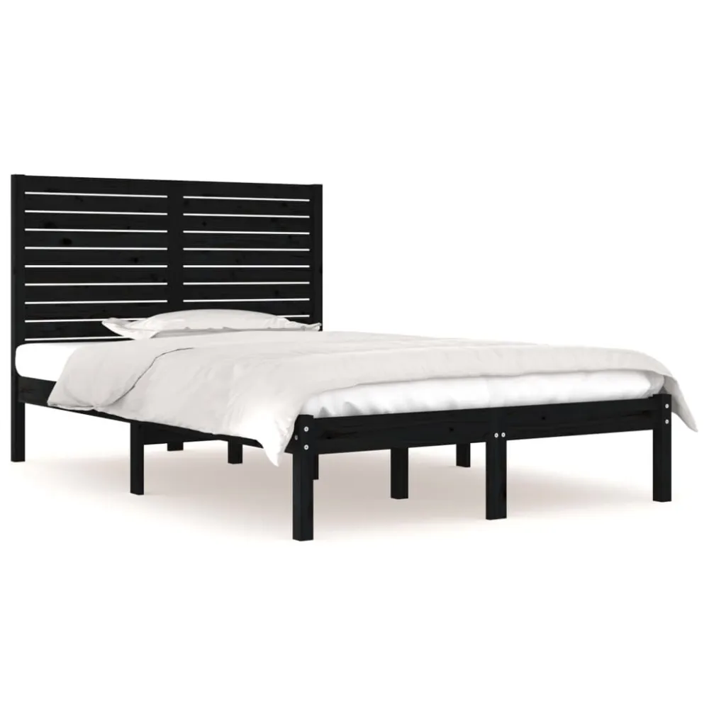Estrutura de cama casal 135x190 cm madeira maciç preto