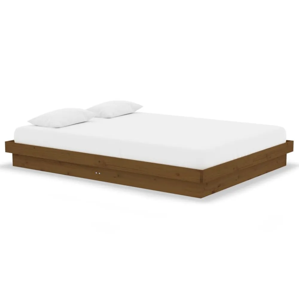 Estrutura de cama casal 135x190 cm madeira maciç castanho-mel