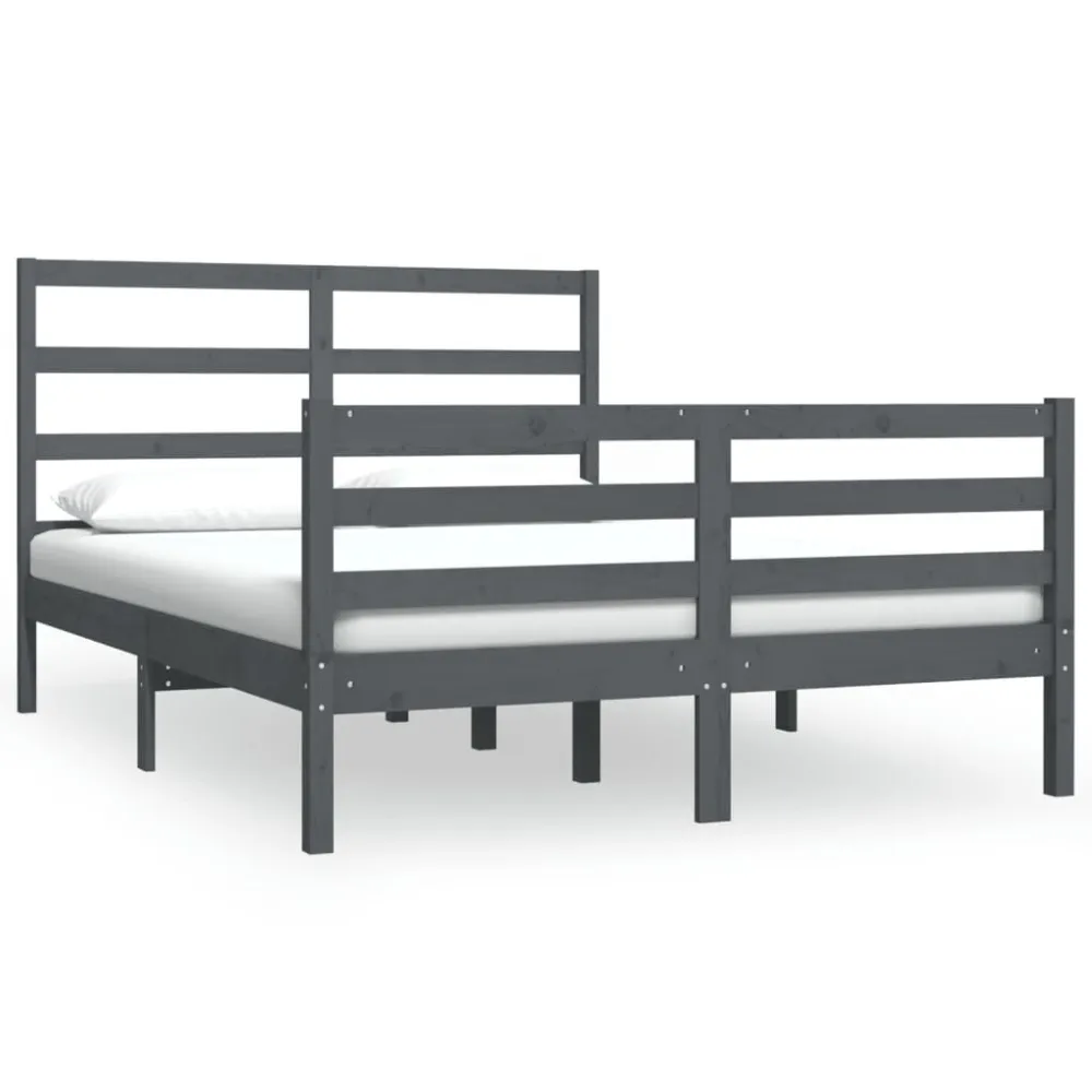 Estrutura de cama casal 135x190 cm pinho maciço cinza