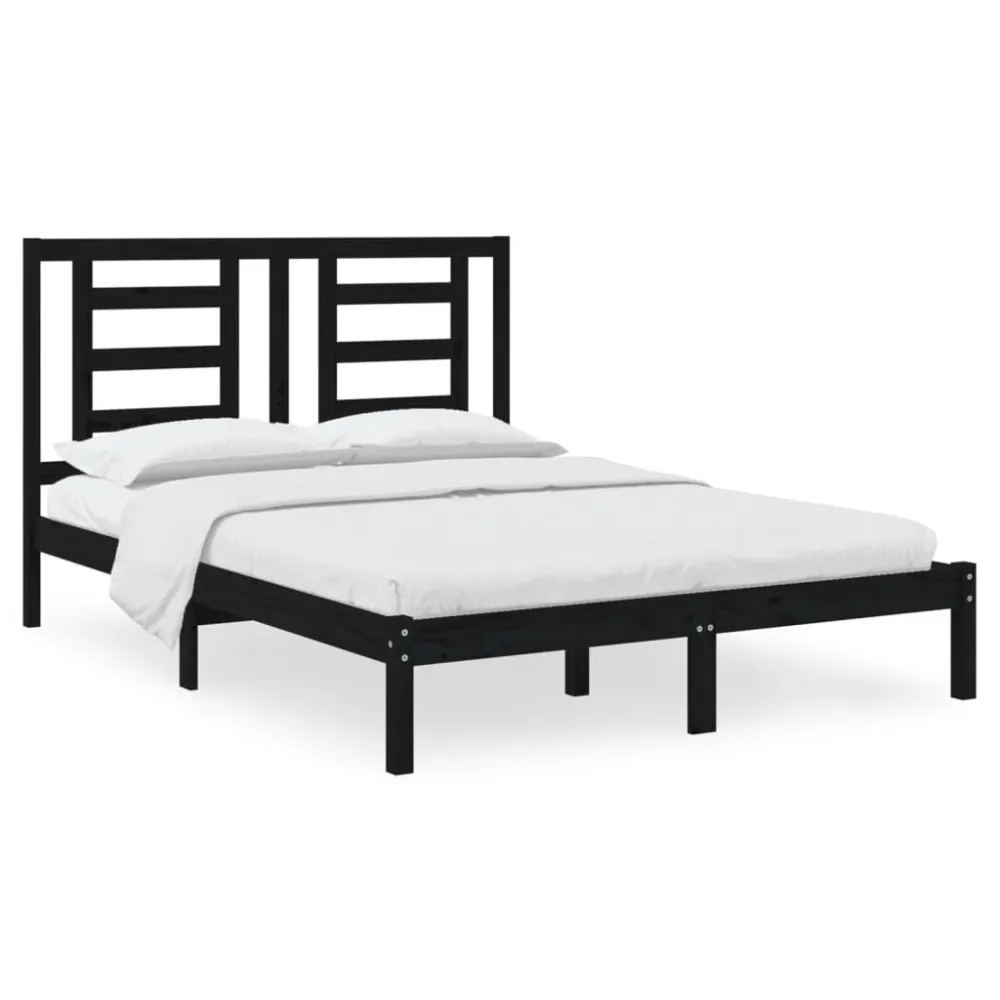 Estrutura de cama casal 135x190 cm pinho maciço preto