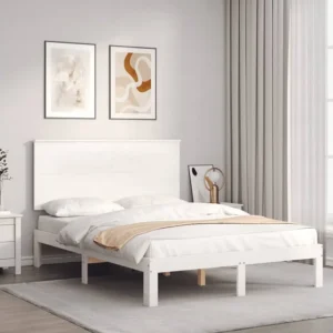 Estrutura de cama de casal com cabeceira madeira maciç branco