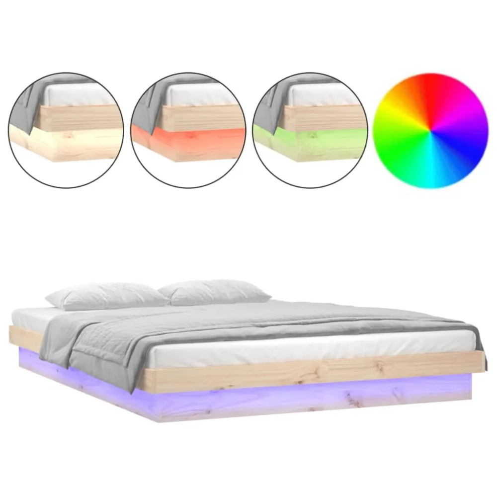 Estrutura de cama de casal com LED 135x190 cm madeira maciç