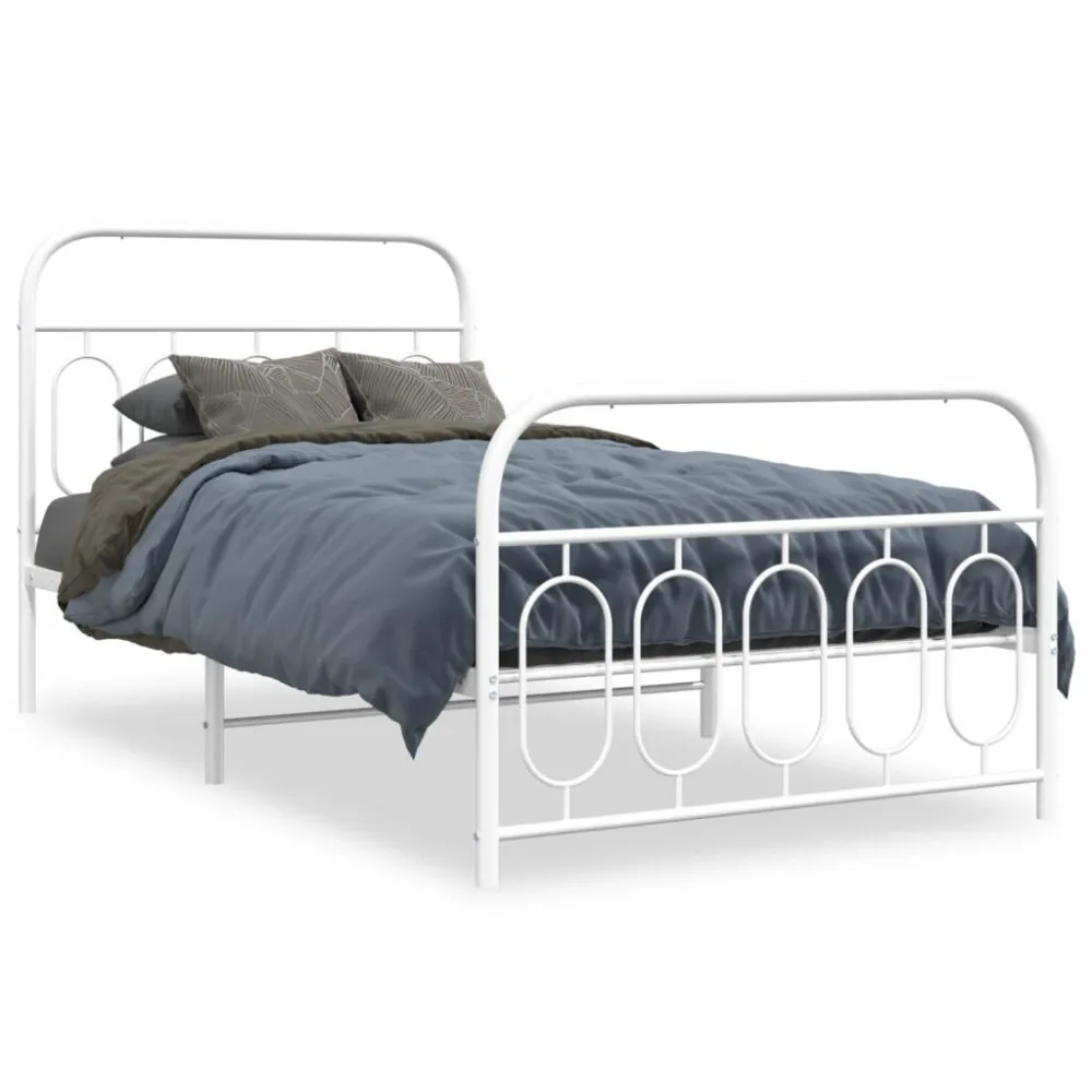 Estrutura de cama com cabeceira e pés 100x190 cm metálico branco