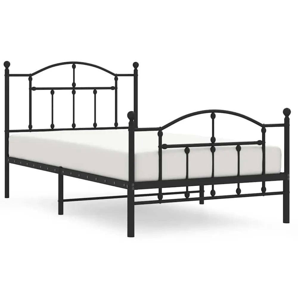 Estrutura de cama com cabeceira e pés 100x190 cm metálico preto
