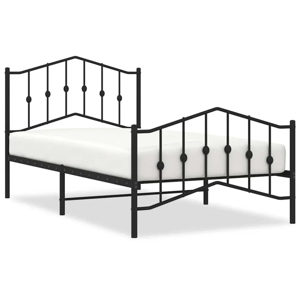 Estrutura de cama com cabeceira e pés 100x190 cm metálico preto