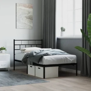 Estrutura de cama com cabeceira 100x190 cm metálico preto