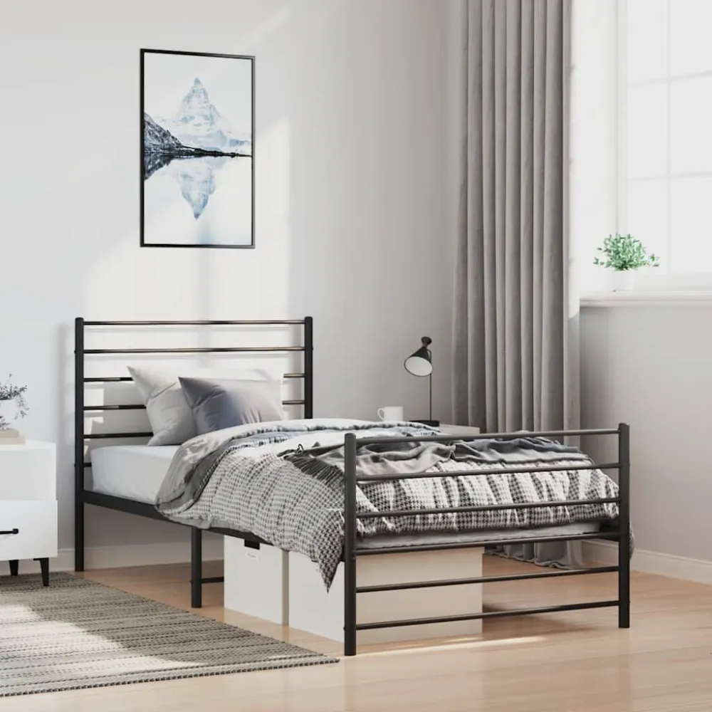 Estrutura de cama com cabeceira e pés 100x190 cm metálico preto