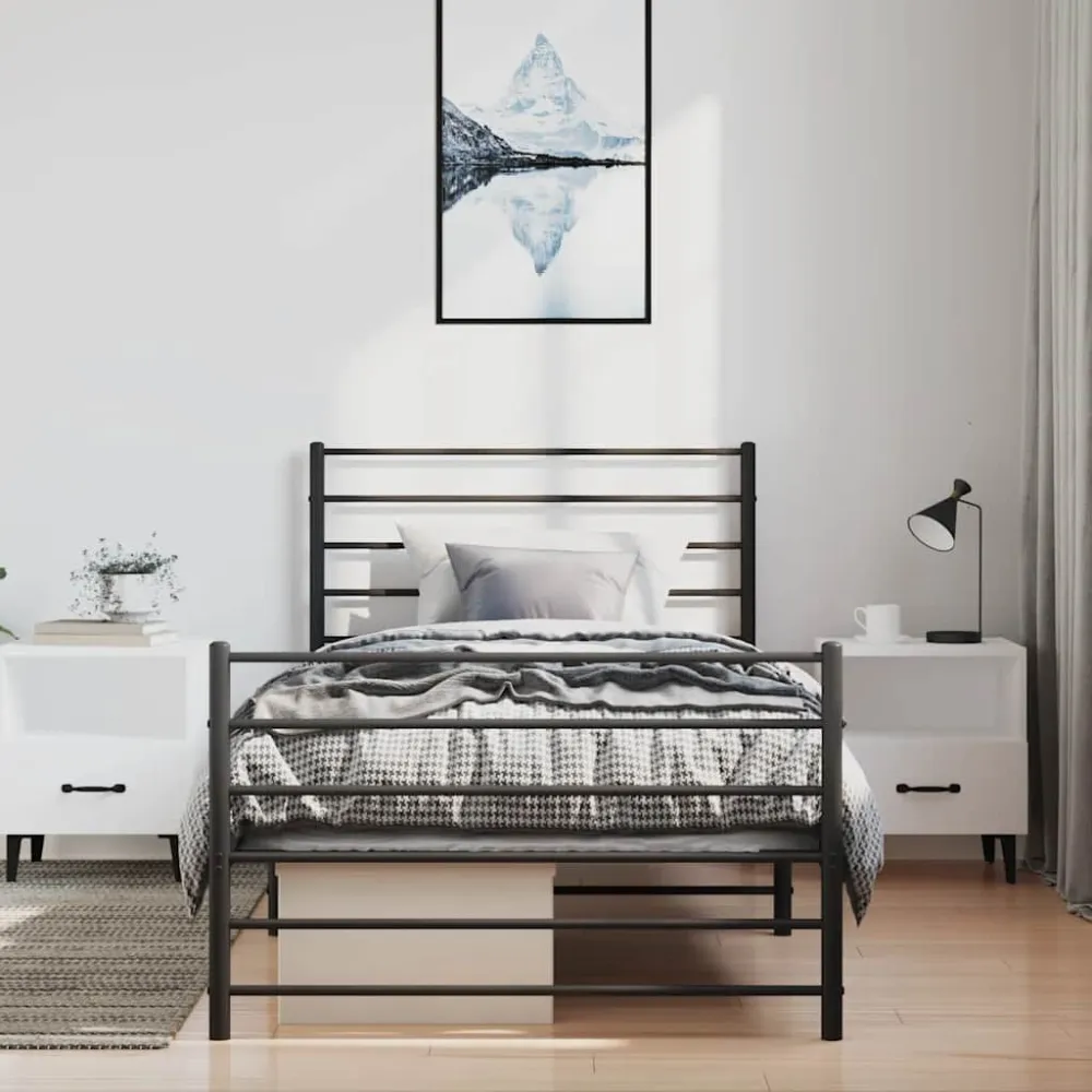 Estrutura de cama com cabeceira e pés 100x190 cm metálico preto