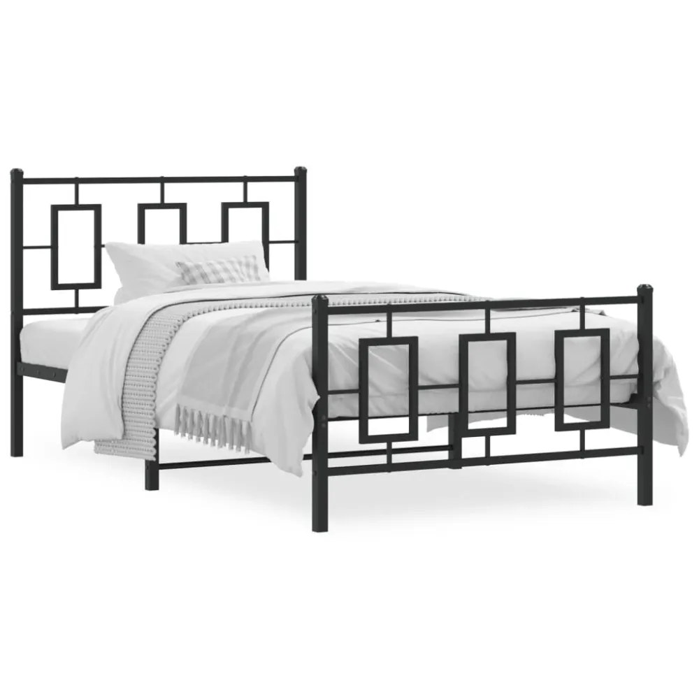 Estrutura de cama com cabeceira e pés 100x190 cm metálico preto