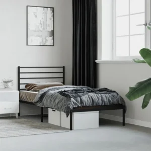 Estrutura de cama com cabeceira 100x190 cm metálico preto