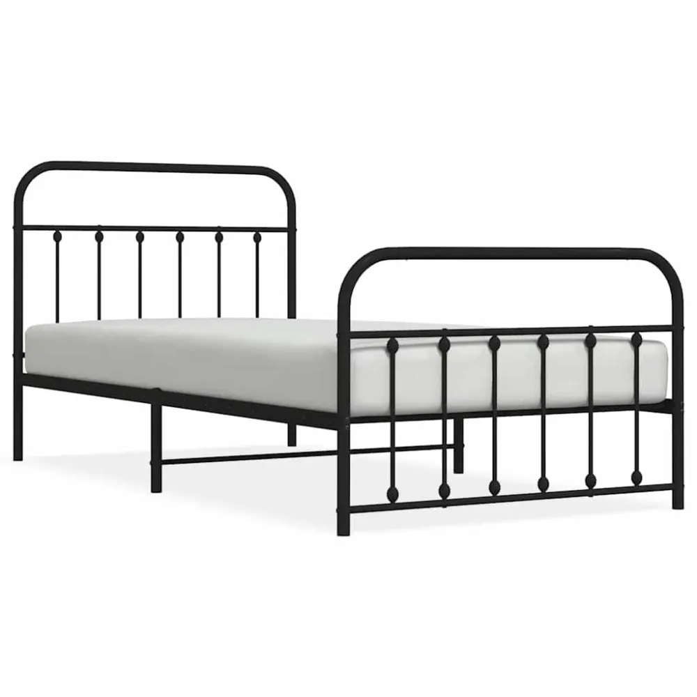 Estrutura de cama com cabeceira e pés 100x200 cm metálico preto