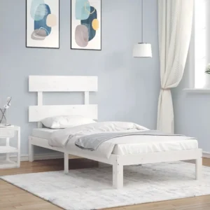 Estrutura de cama com cabeceira 100x200cm madeira maciç branco