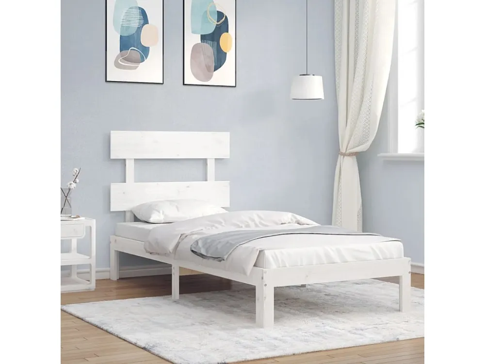 Estrutura de cama com cabeceira 100x200cm madeira maciç branco