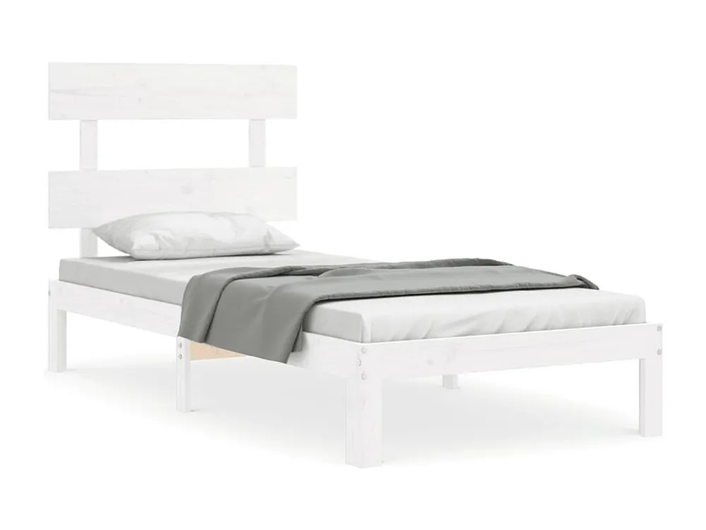 Estrutura de cama com cabeceira 100x200cm madeira maciç branco