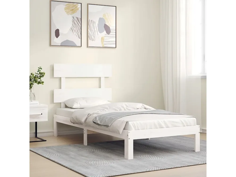 Estrutura de cama com cabeceira 100x200cm madeira maciç branco
