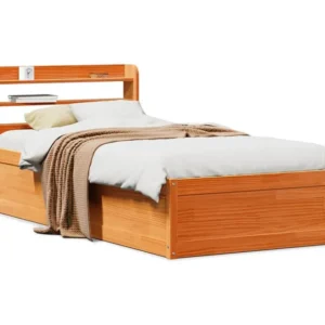 Estrutura cama com cabeceira 100x200cm pinho maciço castanho-mel