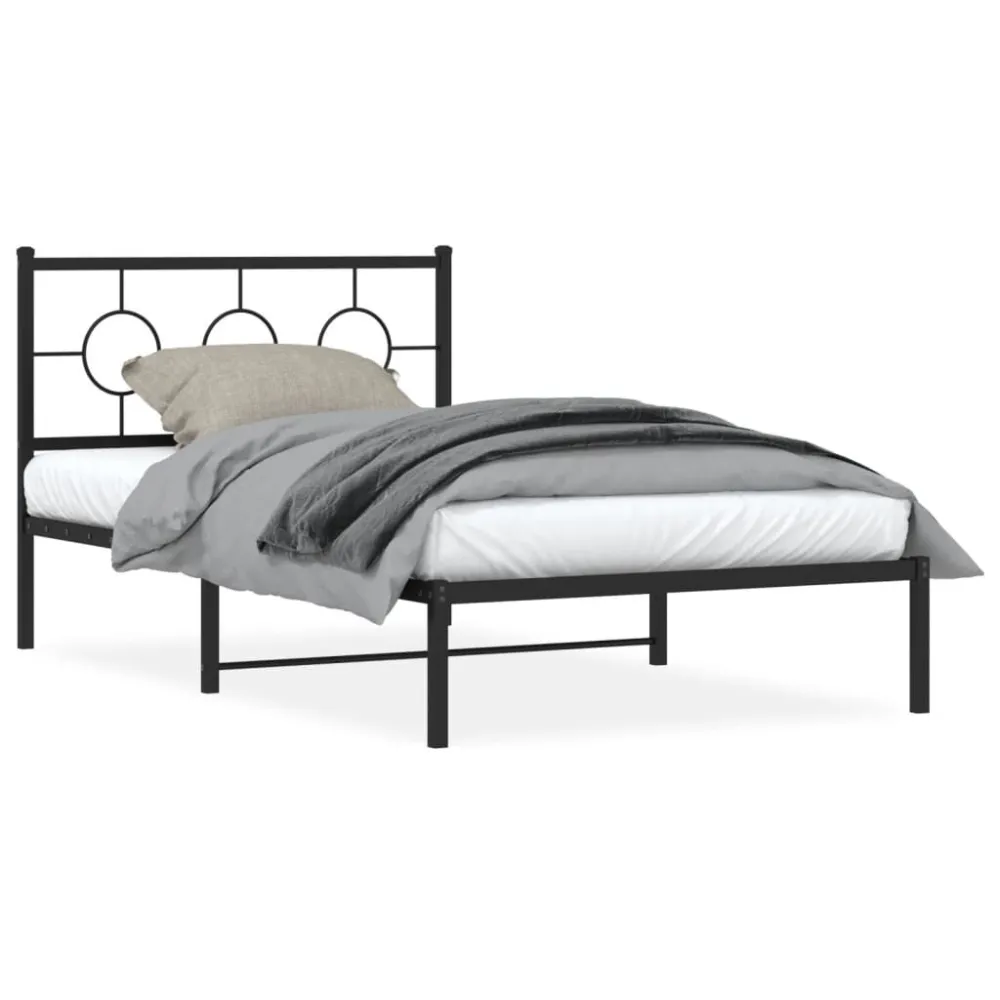 Estrutura de cama com cabeceira 107x203 cm metálico preto