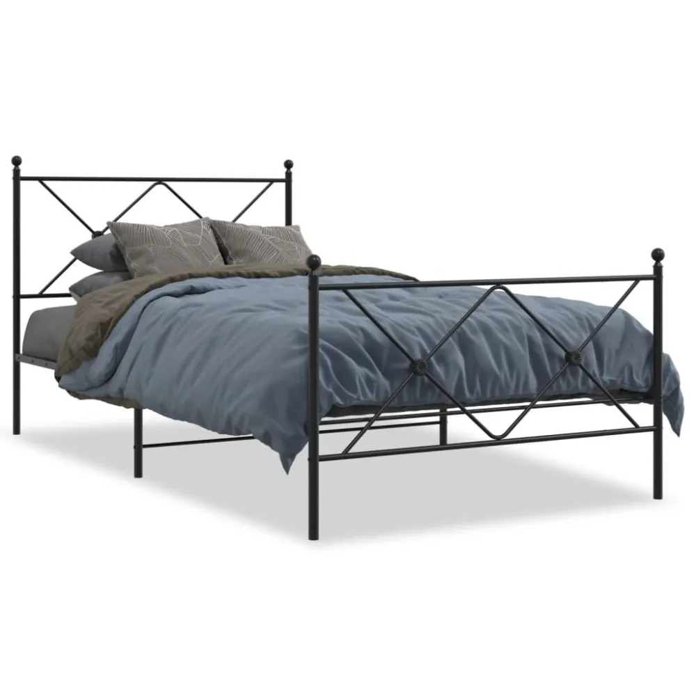 Estrutura de cama com cabeceira e pés 107x203 cm metálico preto